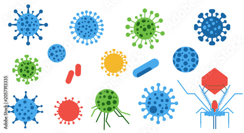 Quadro su tela Virus and bacteria microscopic pathogens.