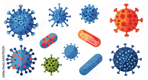 Foto Virus and bacteria microscopic pathogens.