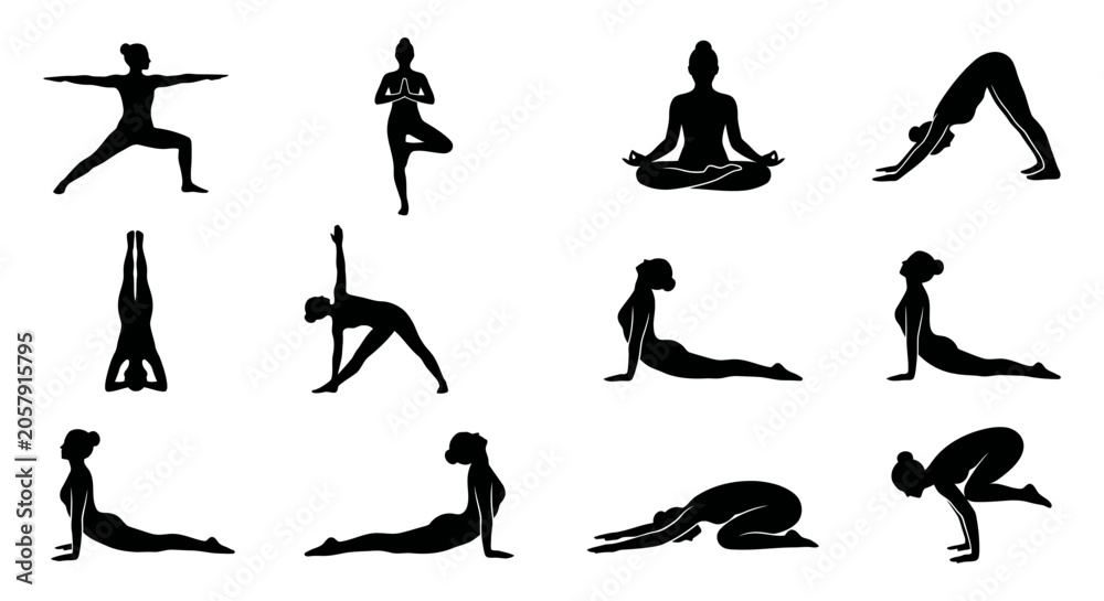 Fotografie Yoga Poses Vector Icons