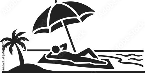 Bild auf Leinwand Modern vacation symbol with person sunbathing beneath beach umbrella