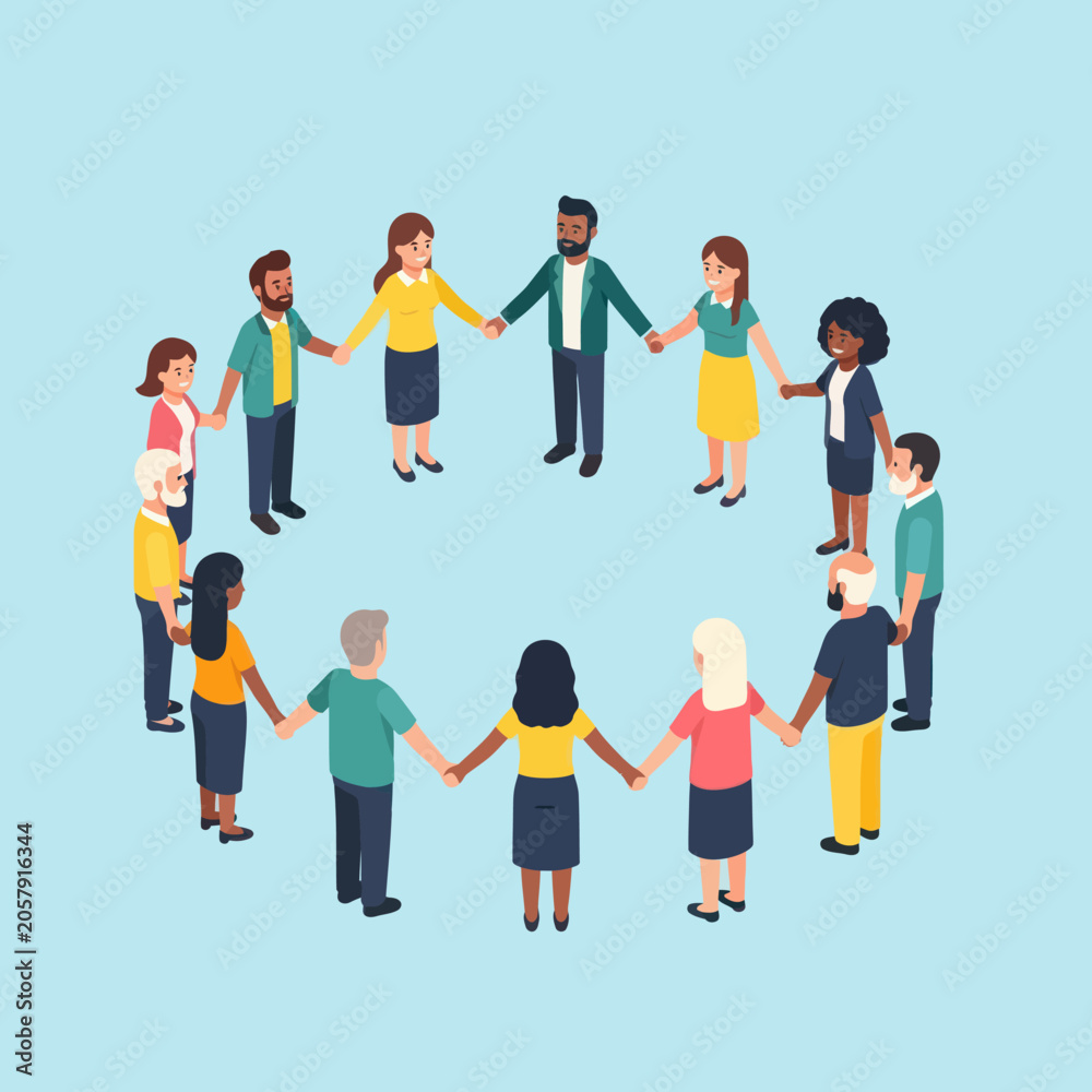 Fototapeta premium Diverse group of people holding hands in a circle.