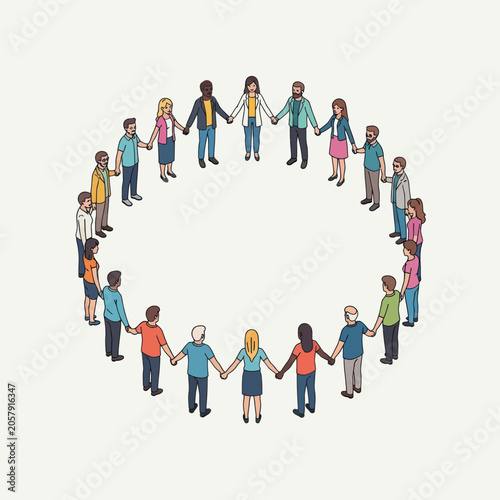 Foto Diverse group of people holding hands in a circle.