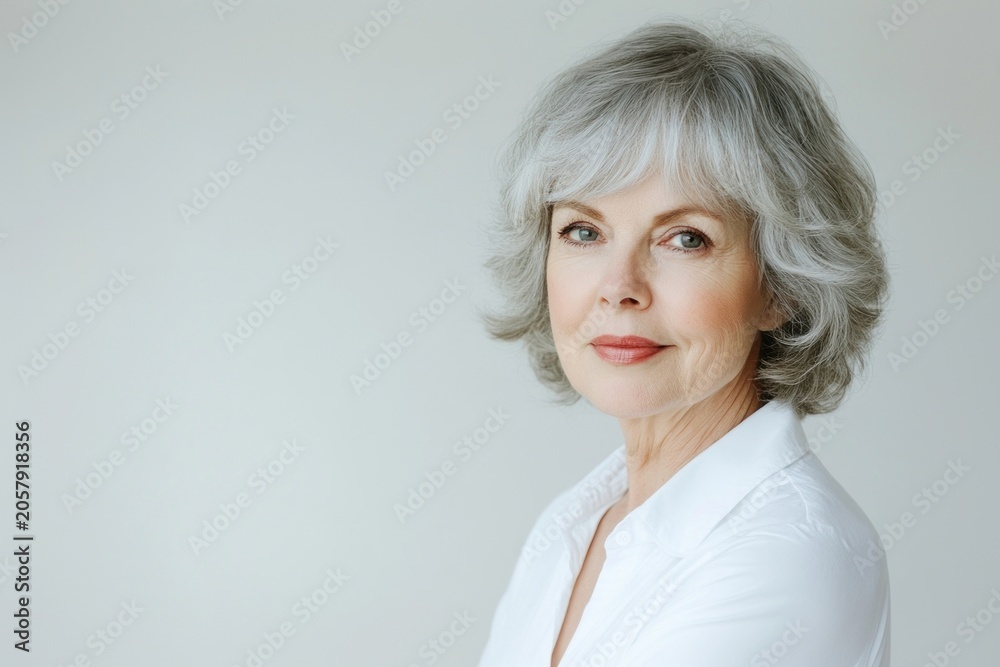 Fototapeta premium A beautiful senior woman with gray hair portrait lighting style.