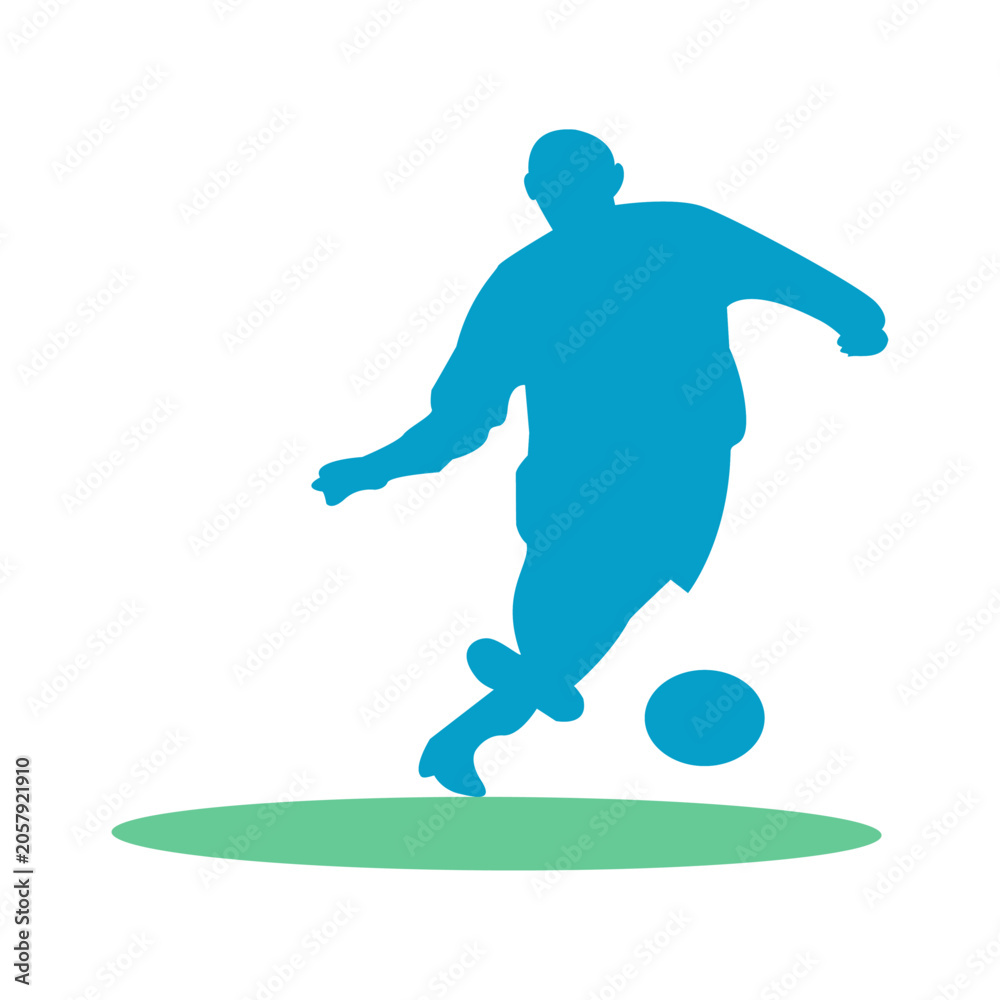 Fototapeta premium Soccer and football player silhouette running with ball vector illustration