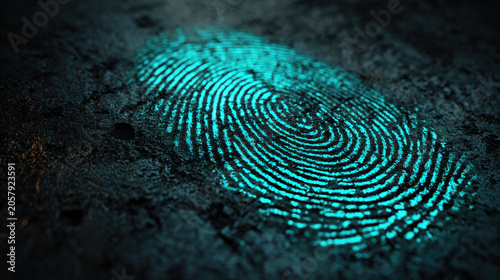 Fingerprint Macro Teal Glowing Forensic Biometric Dark Texture Cybersecurity Identity Digital Investigation Close-Up