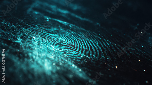 Digital Fingerprint Biometric Teal Glowing Dark Cybersecurity Identity Macro Futuristic Scanning Security Tech