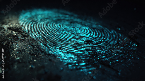 Fingerprint Macro Teal Glowing Forensic Biometric Dark Texture Cybersecurity Identity Digital Investigation Close-Up