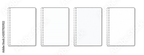 Bild auf Leinwand Spiral notebook pages set with blank, lined, squared and dotted paper sheets, realistic notepad mockup for planner, journal, stationery, office and study design