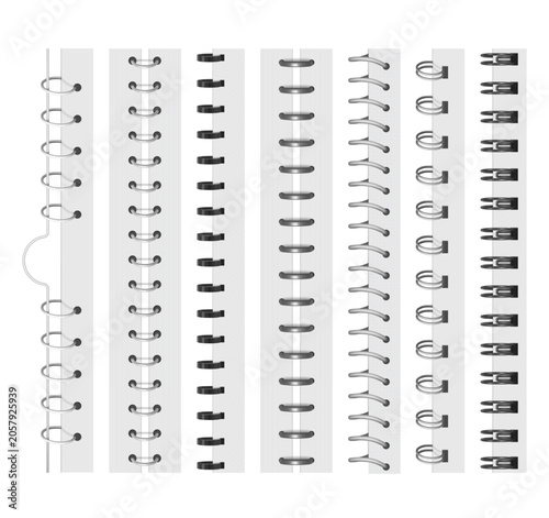 Cuadro en lienzo Notebook spiral bindings with realistic metal rings, wire coils and punched paper margins, vertical planner and journal spine loops for stationery, calendar, album or booklet mockup