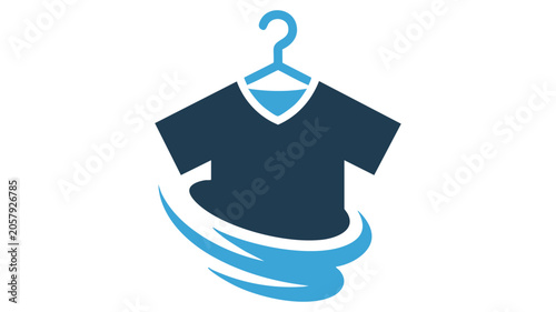 Shirt Hanger Icon with Blue Motion Waves Symbolizing Clothing Care and Wardrobe Organization Vector Illustration