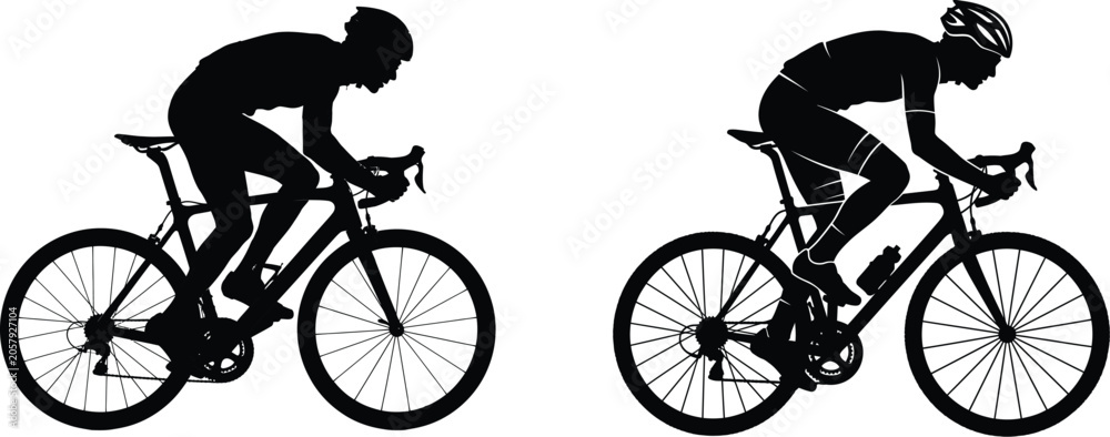 Obraz premium Cyclist riding bike in racing pose