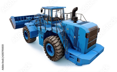 Tableau sur toile Blue Wheel Loader Heavy Duty Equipment Isolated on White Background