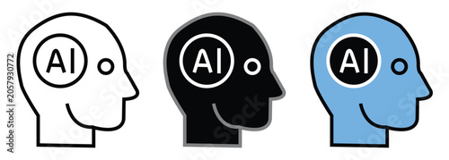 Obraz na plátně Three distinct human head profiles featuring artificial intelligence brain symbo
