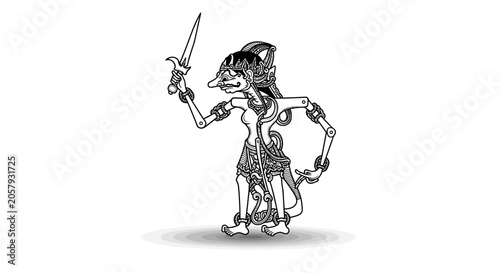 Fotografía Traditional Indonesian Wayang Kulit Puppet with Kris Weapon.