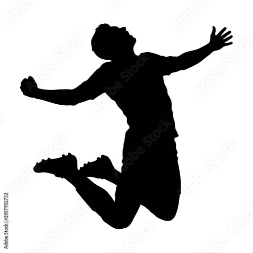 Fotografija Football player jumping and spinning celebration silhouette, flat vector, white background
