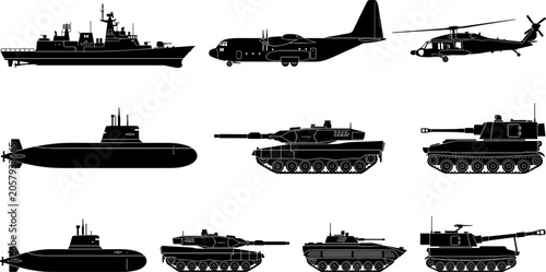 Konstfotografi Military Vehicle and Defense Equipment Silhouette Collection Featuring Naval, Ai