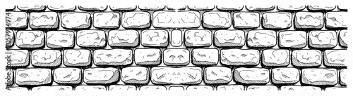 Εκτύπωση καμβά Rustic stone wall background, old brickwork horizontal border, vintage hand draw