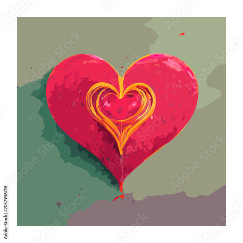 Watercolor heart with swirling yellow and orange details
