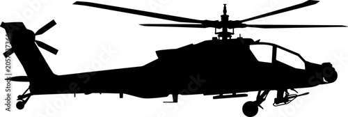 Canvastavla Attack Helicopter Silhouette Side View Military Combat Rotorcraft Isolated Vecto