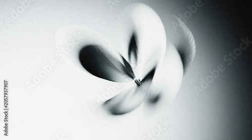 Abstract floral motion blur with soft white petals swirling against a gradient background creating a sense of fluidity and elegance in a minimalist composition