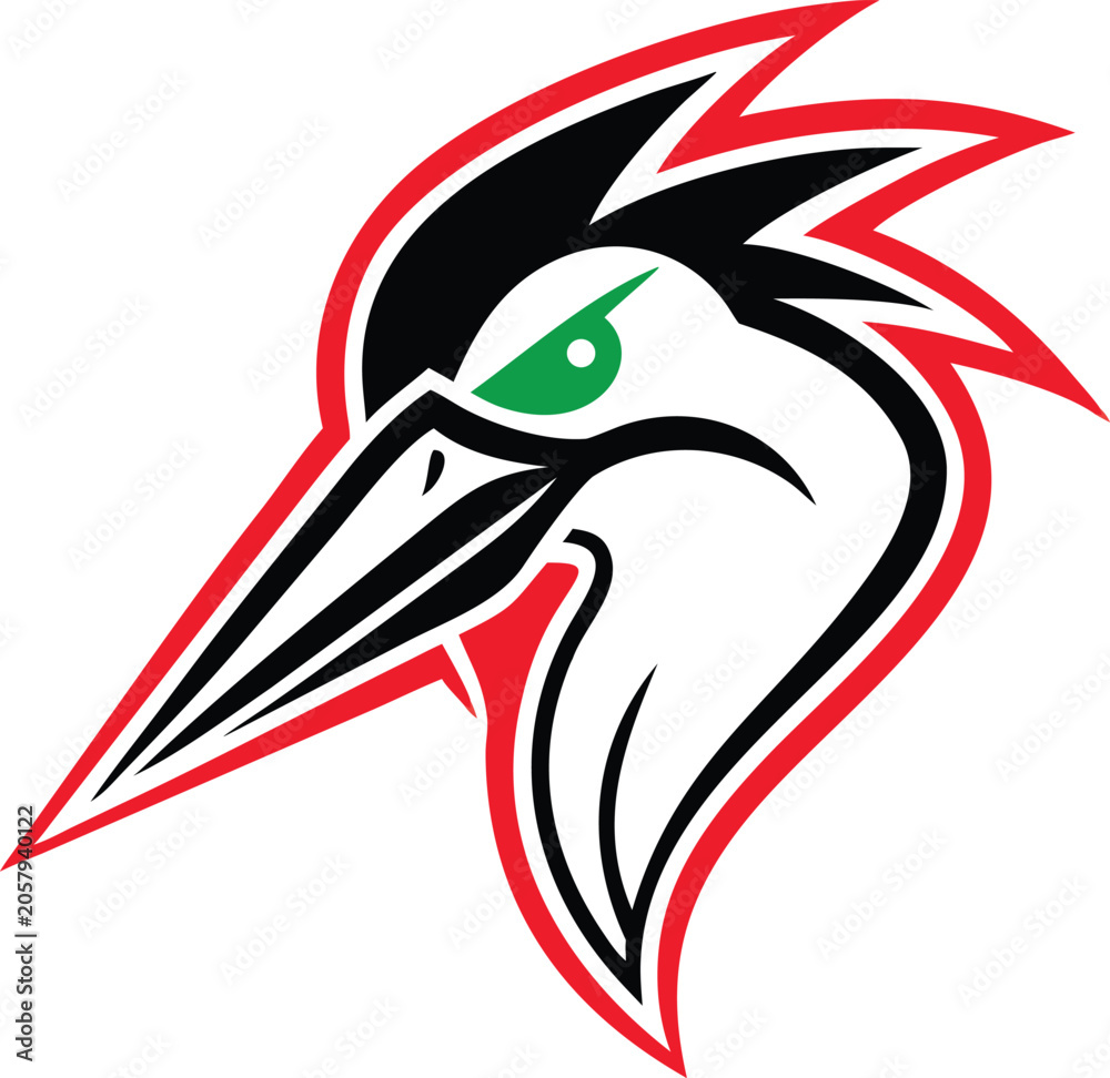 Fototapeta premium Elegant heron bird head vector mascot with green eye and modern sharp outline perfect for branding