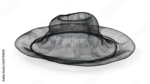 Elegant black hat rendered in intricate detail against a pristine white background