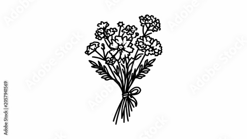 Hand Drawn Wildflower Bouquet Line Art Vector Illustration Outline Sketch
