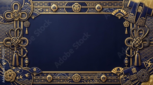 Dark Navy Blue Decorative Frame With Golden Happi Coat And Fans Banner Backdrop
