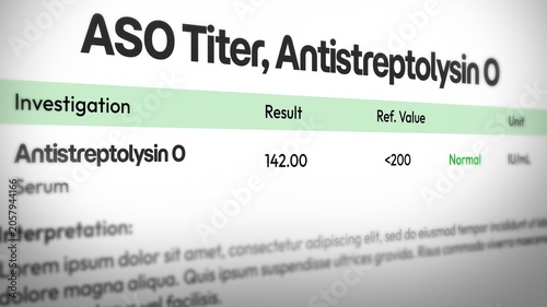 Billede på lærred Antistreptolysin O titer test  concept design with reference value and result, b