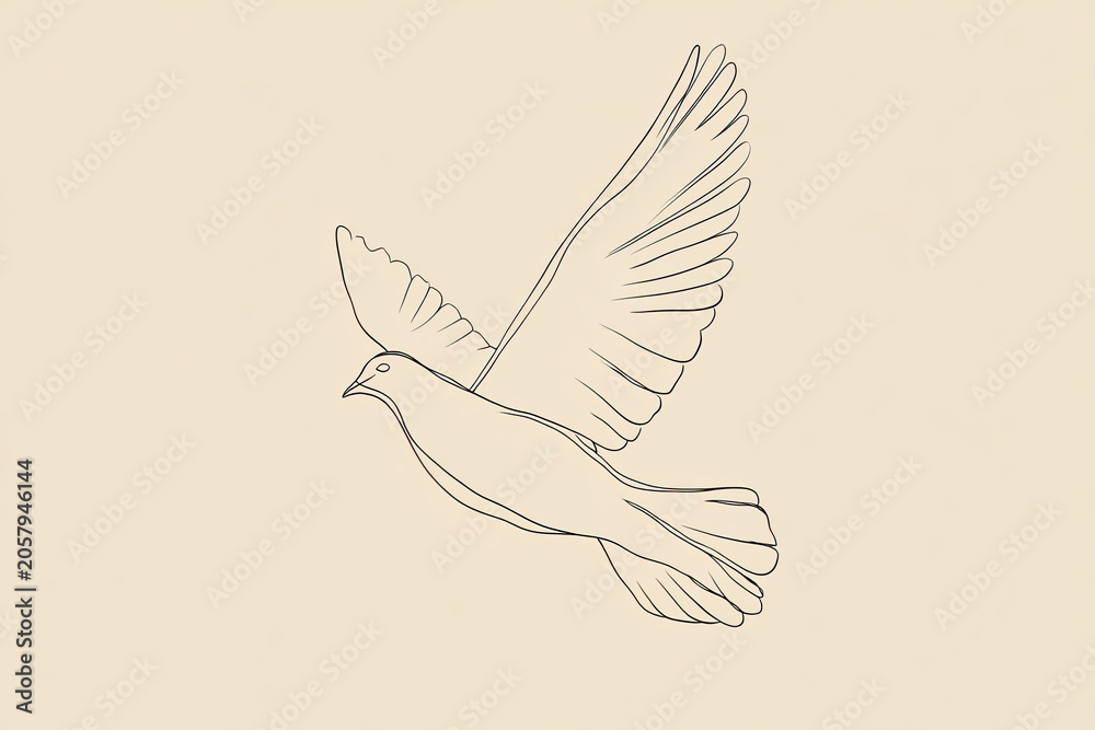 Obraz premium Continuous one line drawing of Flying up dove bird. Single line drawing illustration of Flying Birds. Symbol of peace and freedom concept art. 