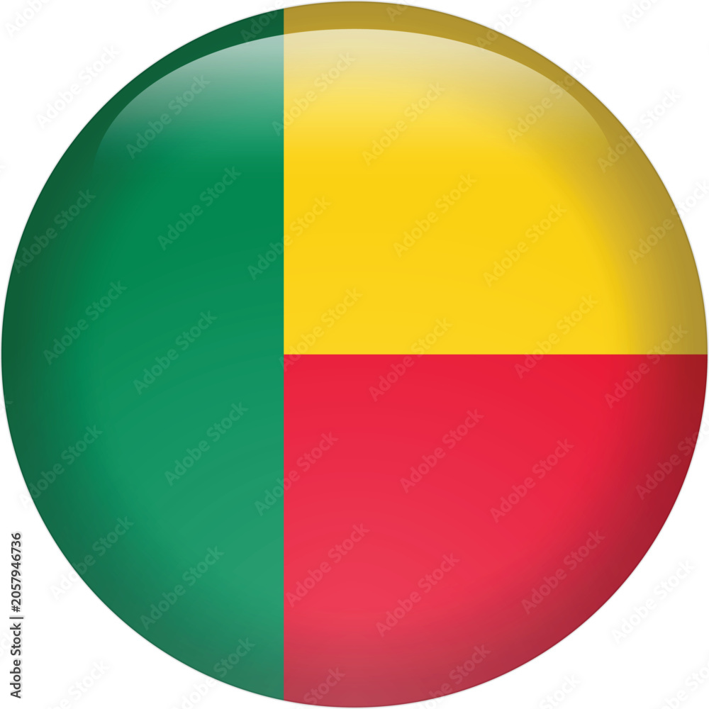 Obraz premium Round Benin flag badge vector, circular country icon with a green, yellow, and red design illustration