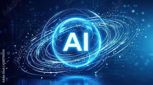 Futuristic AI Technology: Glowing Digital Sphere & Circuit Board Concept for Innovation