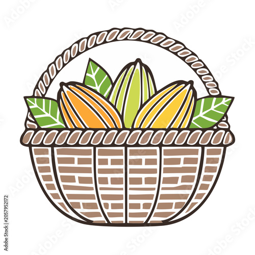 Flat design vector basket with bananas