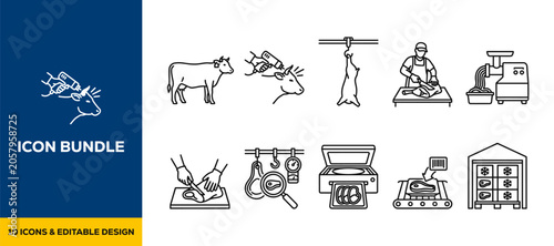 Photos Cattle Breeding and Dairy Production flat vector illustration icon bundle set hi