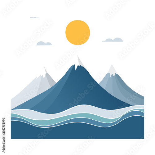 Minimalist mountain with sun and sky