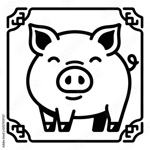 Fotografía Minimalist outline illustration of a cute cartoon pig character.