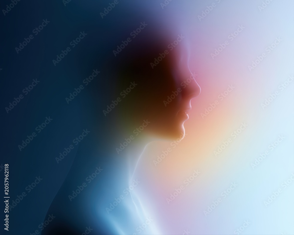 Obraz premium Mental health awareness concept, calm human silhouette with soft glowing aura