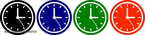 Photos Clock face in four colors black blue green and red for timekeeping measurement a