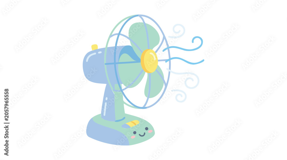 Fototapeta premium Beat the summer heat with a smile; this adorable desk fan illustration provides a charming and refreshing cool breeze