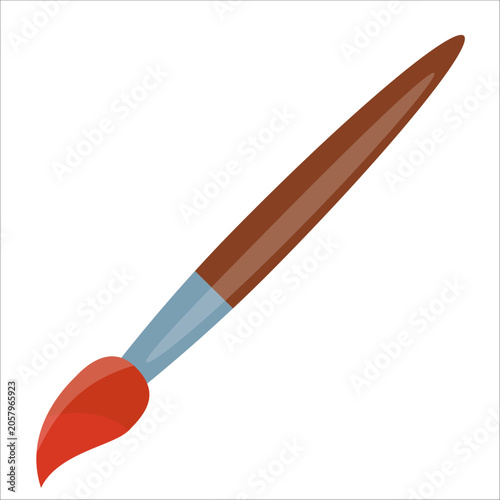 Brush With Red Paint on a White Background and Simple Design for Art Activities