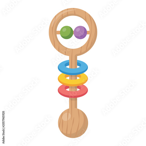 Colorful Wooden Baby Rattle Designed for Sensory Play and Motor Skill Develop...