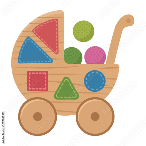 Wooden Toy Cart With Colorful Shapes and Balls for Children in a Play Area
