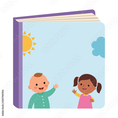Children Play and Learn With Colorful Book on a Sunny Day in a Bright Outdoor...