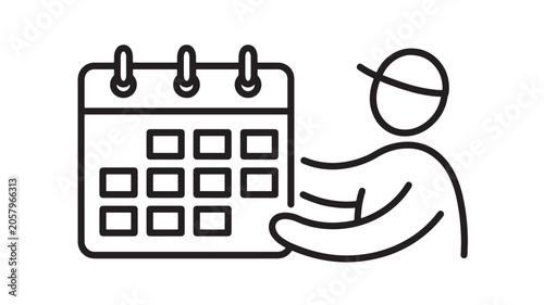 Canvastavla Calendar Icon with Check Marks and Clock Symbols, Hand-Drawn Style for Schedulin
