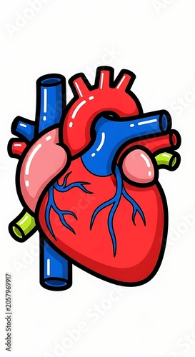Colorful heart shaped balloon with ribbons floating.