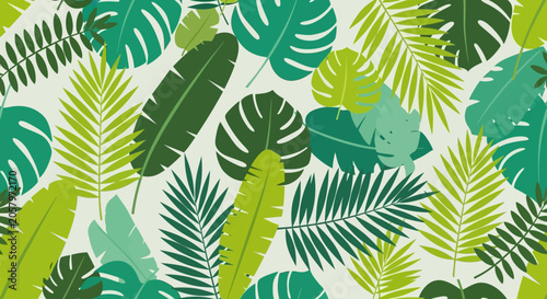 Tropical Leaves Pattern: Monstera, Banana, Ferns - Green Jungle Background