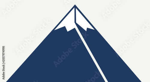 Konstfotografi Minimalist blue mountain peak icon with snow cap on light background
