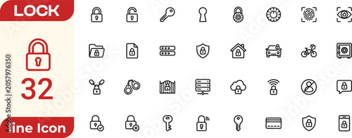 Photos Lock icon set. Editable line icons. Vector illustration.