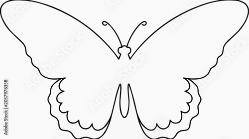Butterfly Silhouette Outline: A simple black and white outline of a butterfly, perfect for coloring or design projects, showcasing its delicate wings and antennae.