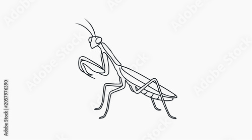 Praying Mantis Illustration: A minimalist line drawing of a praying mantis, showcasing its distinct praying posture and delicate form, perfect for educational or artistic use.